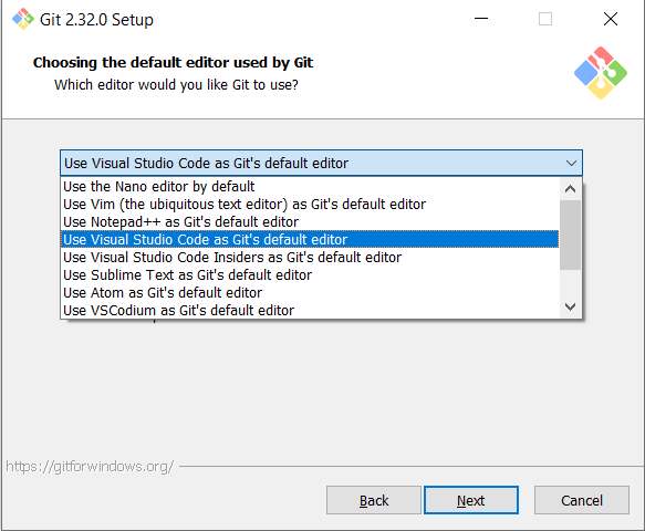 Git Choosing Default Editor