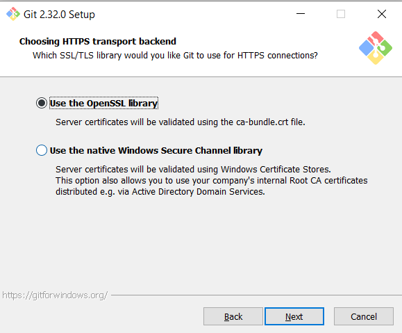 Git Choosing HTTPS Transport Backend