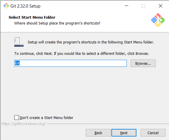 Git Select Start Menu Folder